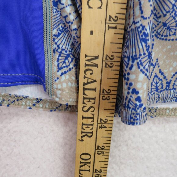 ONeill Rash Guard Womens Size Large Slim Fit Blue Beige 1/4 Zip Short Sleeve - Picture 7 of 7